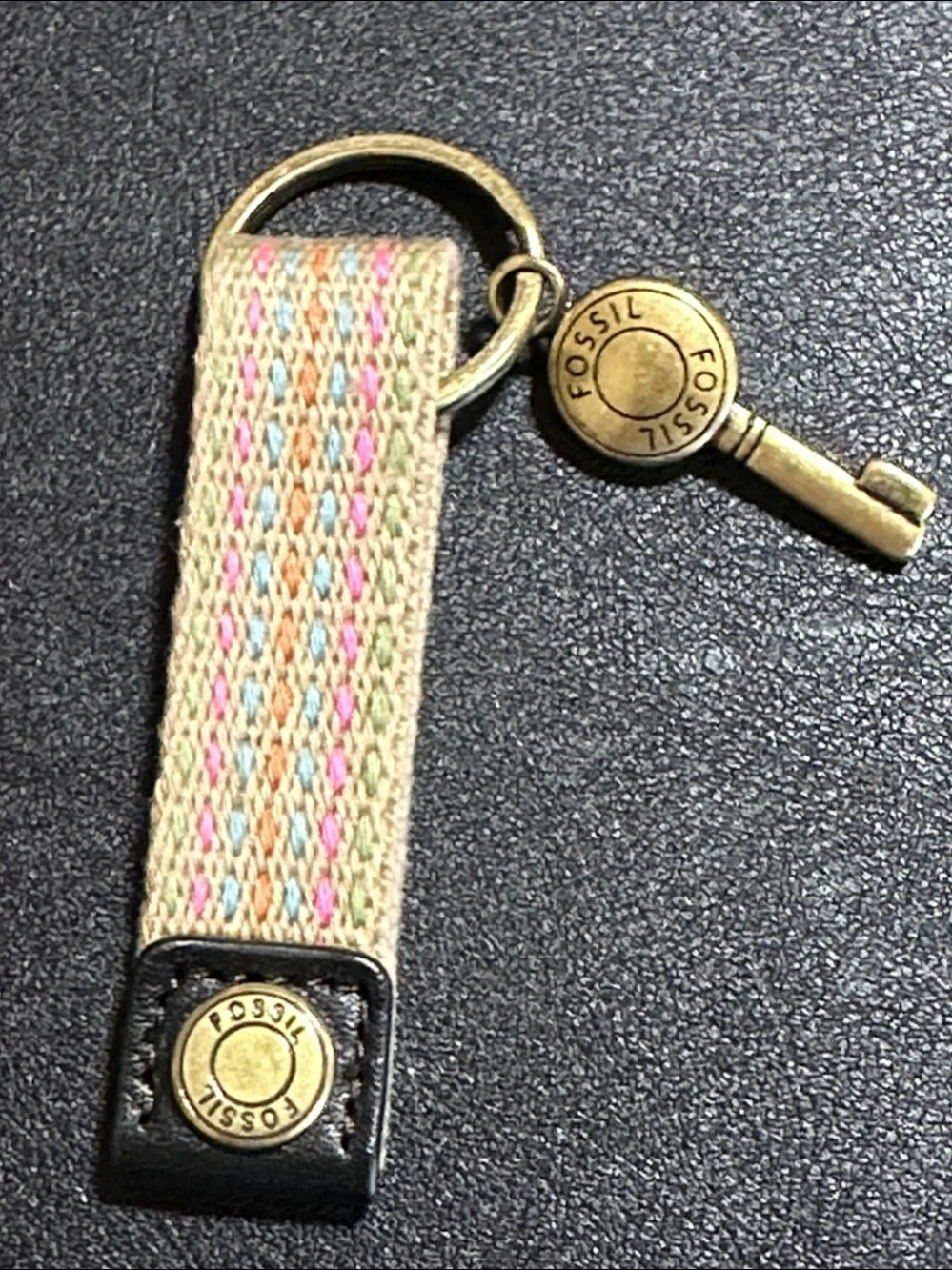 Fossil Vintage Multicolor Strap Brass Signed Key Chain